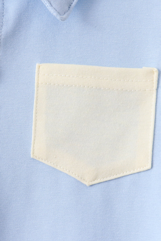 Blue Colorblock Pocket Shorts Set