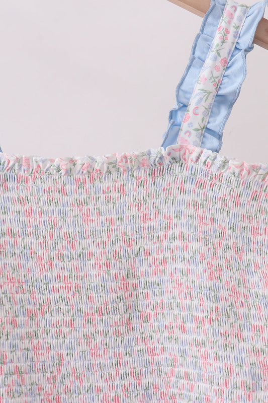 Blue Floral Smocked Mom Tiered Dress