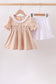 Khaki Puppy Smocked Ruffle Shorts Set