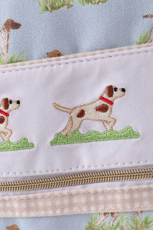 Blue hunting dog embroidery backpack