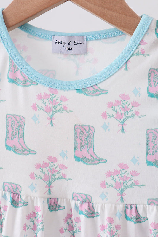 Blue Boots Print Bloomer Set