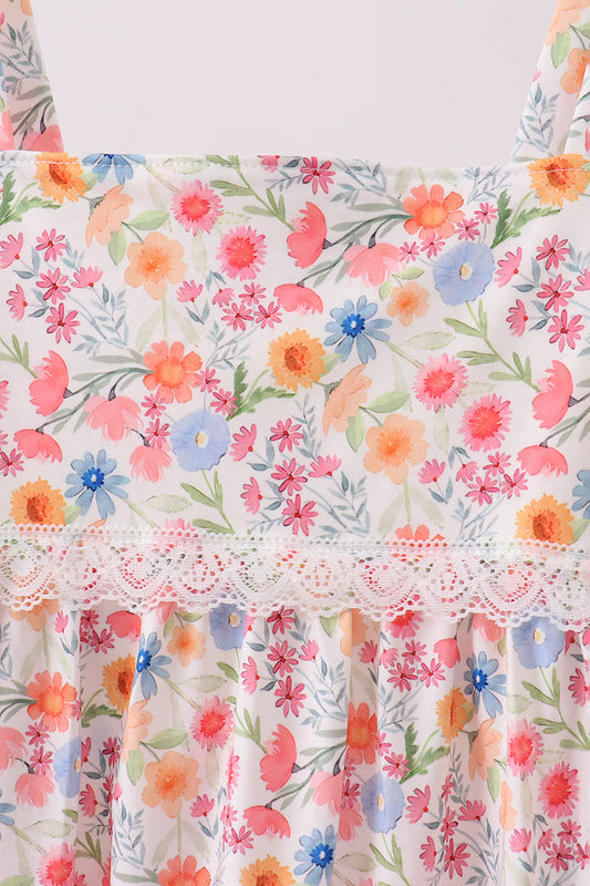 Coral Floral Print Mom Lace Dress