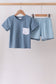 Blue Pocket Grid Shorts Set