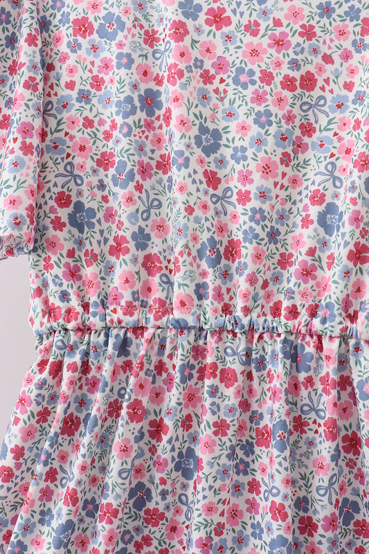 Blue Floral Print Mom Dress