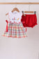 Red ABC Embroidered Plaid Bloomer Set