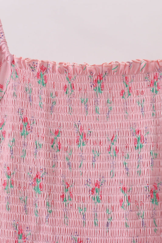 Pink Floral Smocked Mom Dress