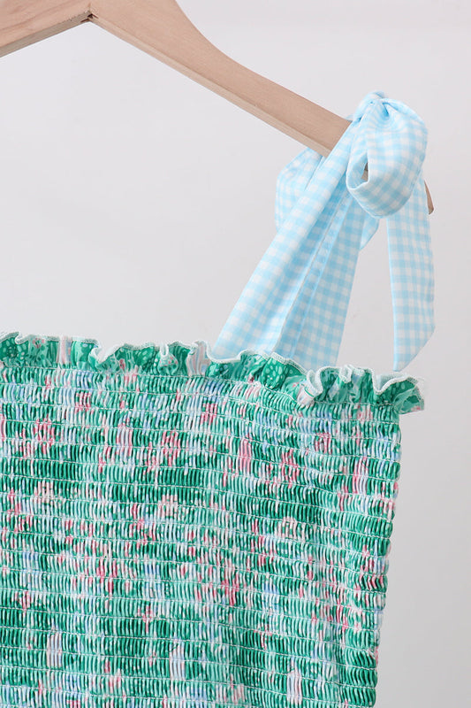 Green house floral Smocked Tiered Mom Dress