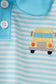 Blue Stripe School Bus Embroidered Top