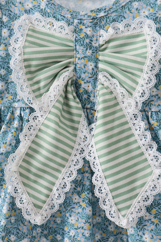 Teal Floral Lace Bow Bloomer Set