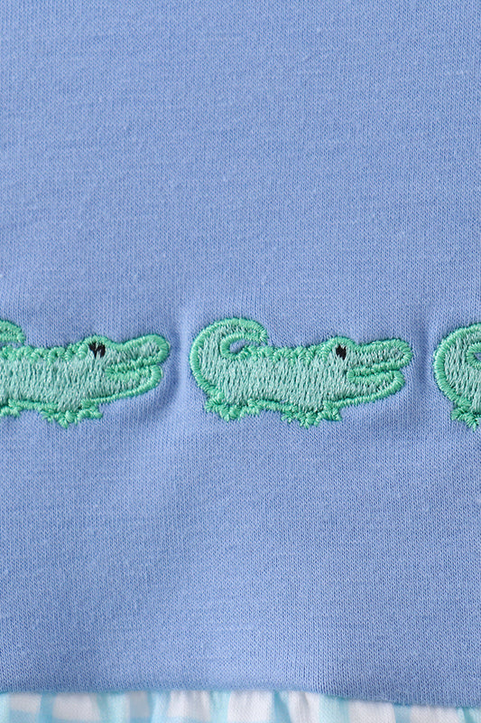 Blue Crocodile Embroidered Bubble