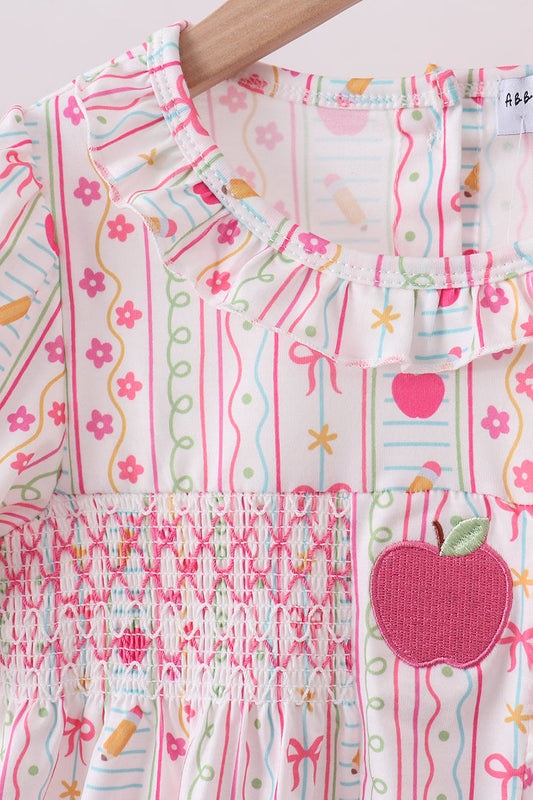 Pink Apple Smocked Ruffle Shorts Set