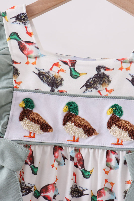 Sage Mallard French Knot Ruffle Dress