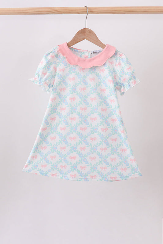 Pink Floral Bow Print Dress