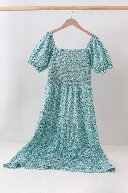 Green Floral Smocked Mom Dress