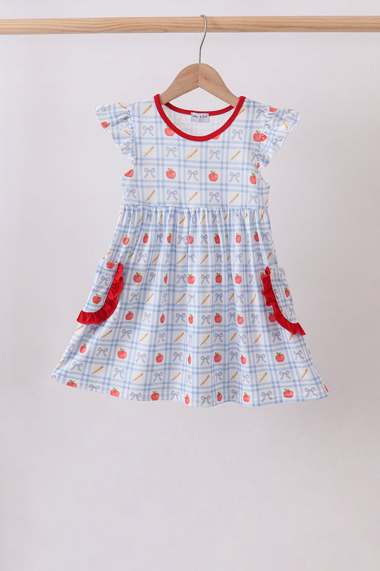 Red Apple Print Ruffle Dress
