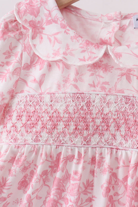 Pink Floral Smocked Dress