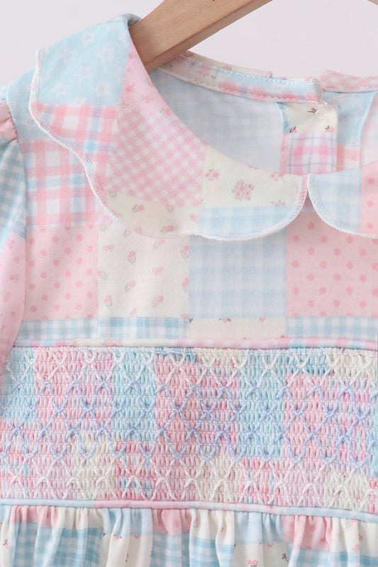 Checkered Floral Smocked Dress
