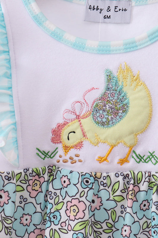 Mint Chicken Applique Ruffle Bubble