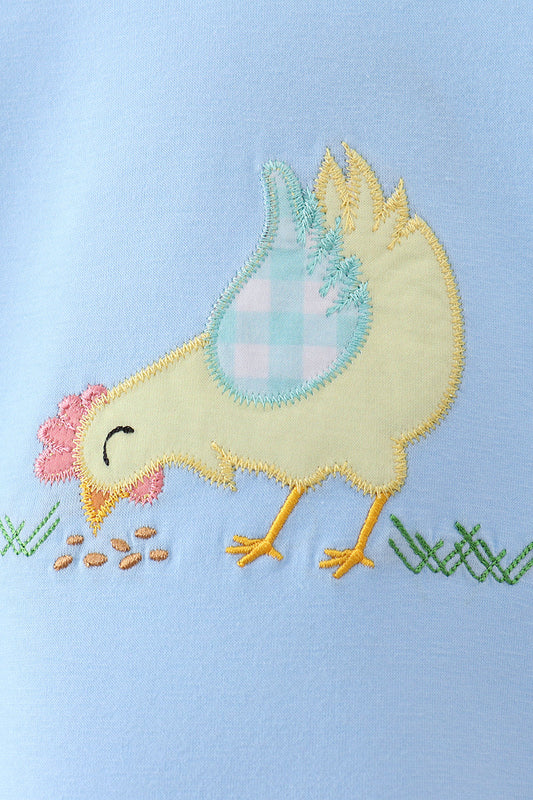Blue Chicken Applique Bubble