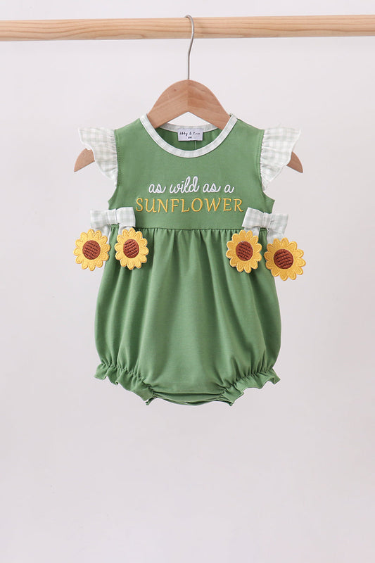 Green Sunflower Applique Ruffle Bubble