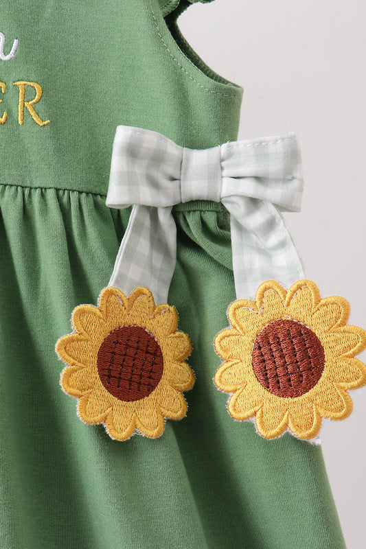 Green Sunflower Applique Ruffle Dress