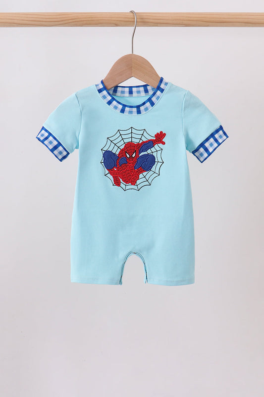 Blue character embroidery romper
