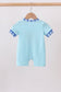 Blue character embroidery romper