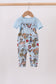 Blue character bamboo romper set
