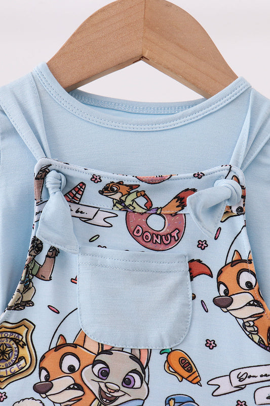 Blue character bamboo romper set