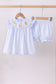 Blue duck embroidery stripe ruffle girl set