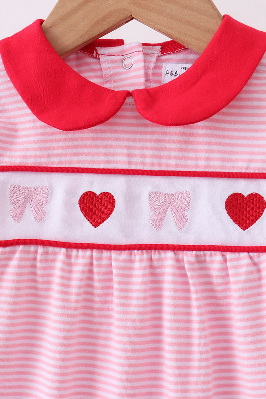 Red valentine's day heart embroidery ruffle romper