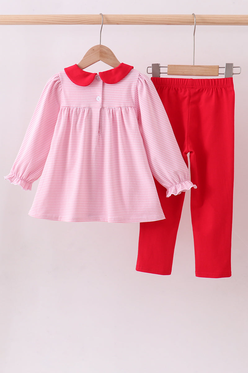 Red valentine's day embroidery ruffle pants set