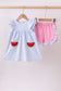 Blue watermelon stripe ruffle shorts set