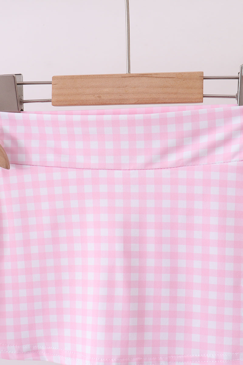 Pink gingham active skorts set