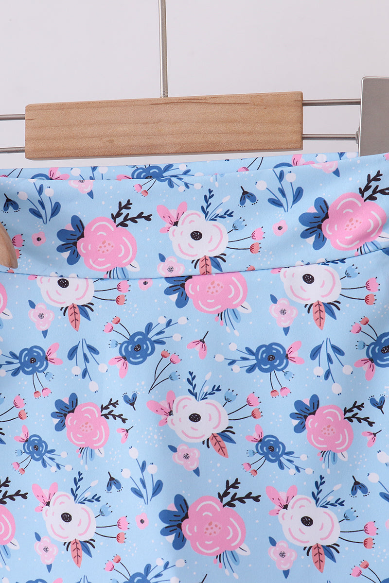 Blue floral active skorts set