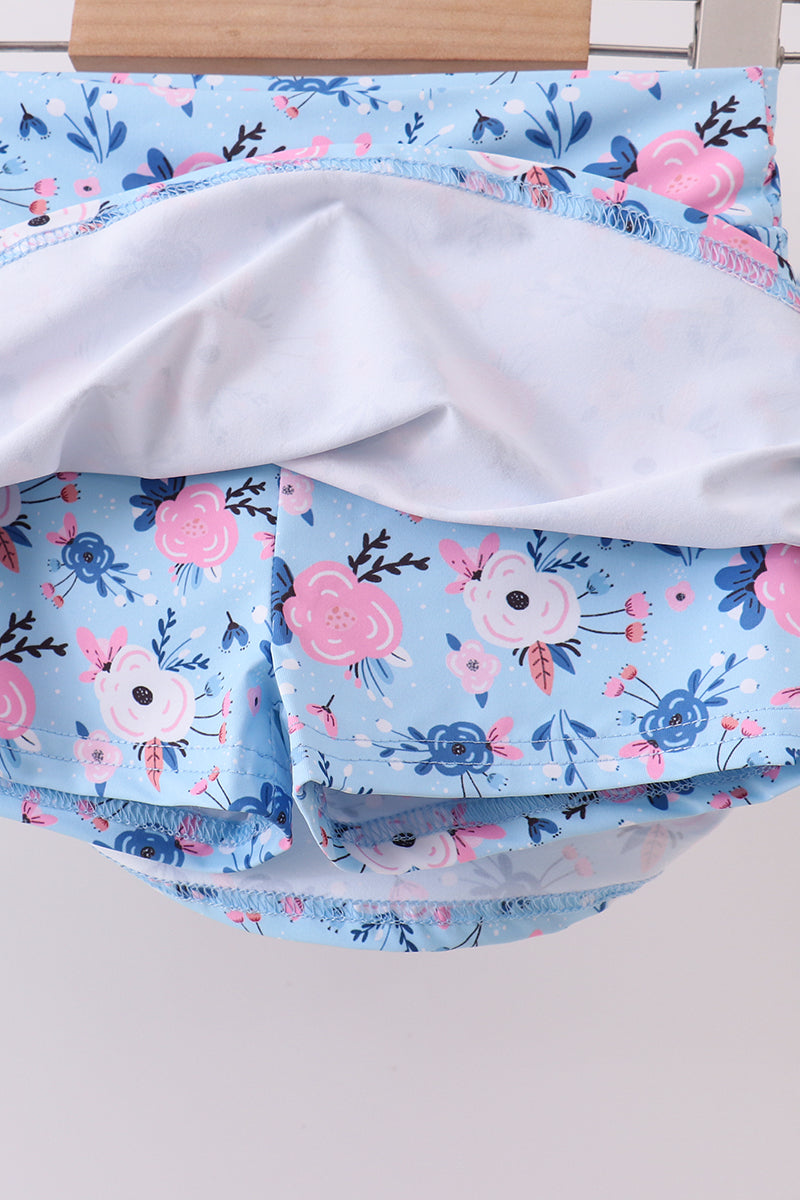 Blue floral active skorts set