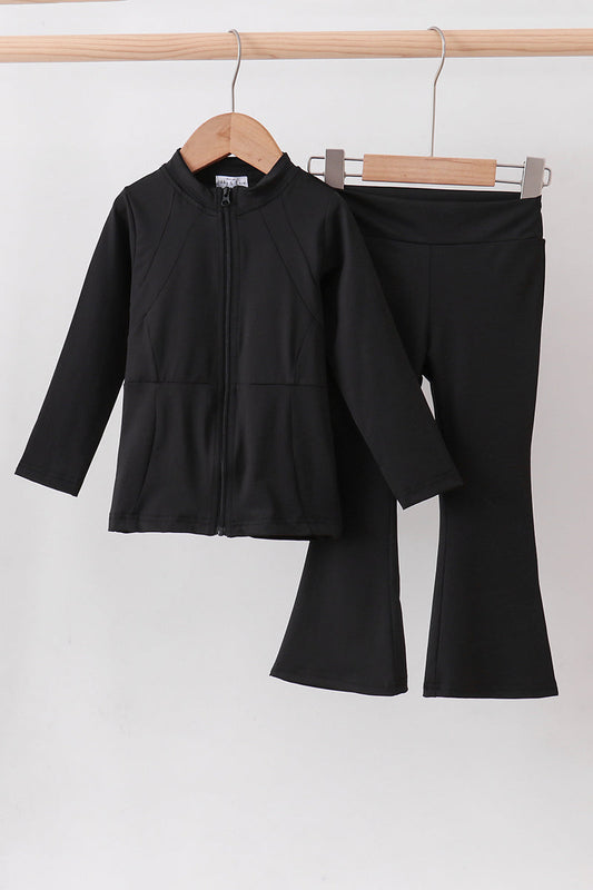 Black active flare pants set