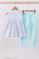 Blue plaid bow floral pants set