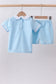 Blue cross embroidery shorts set