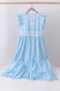 Blue cross embroidery ruffle tiered dress
