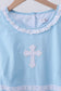 Blue cross embroidery ruffle tiered dress