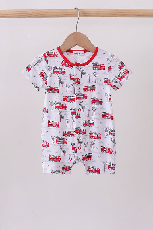 Red fire truck print bamboo romper