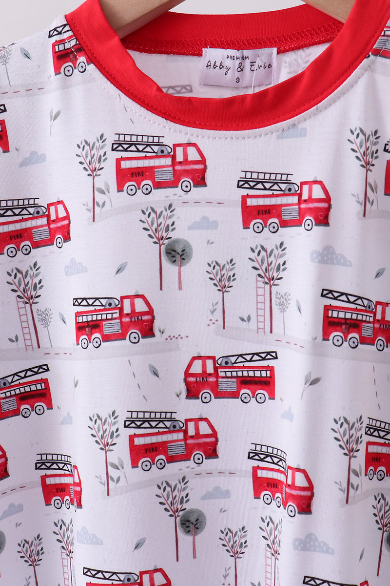 Red fire truck print bamboo pajama set