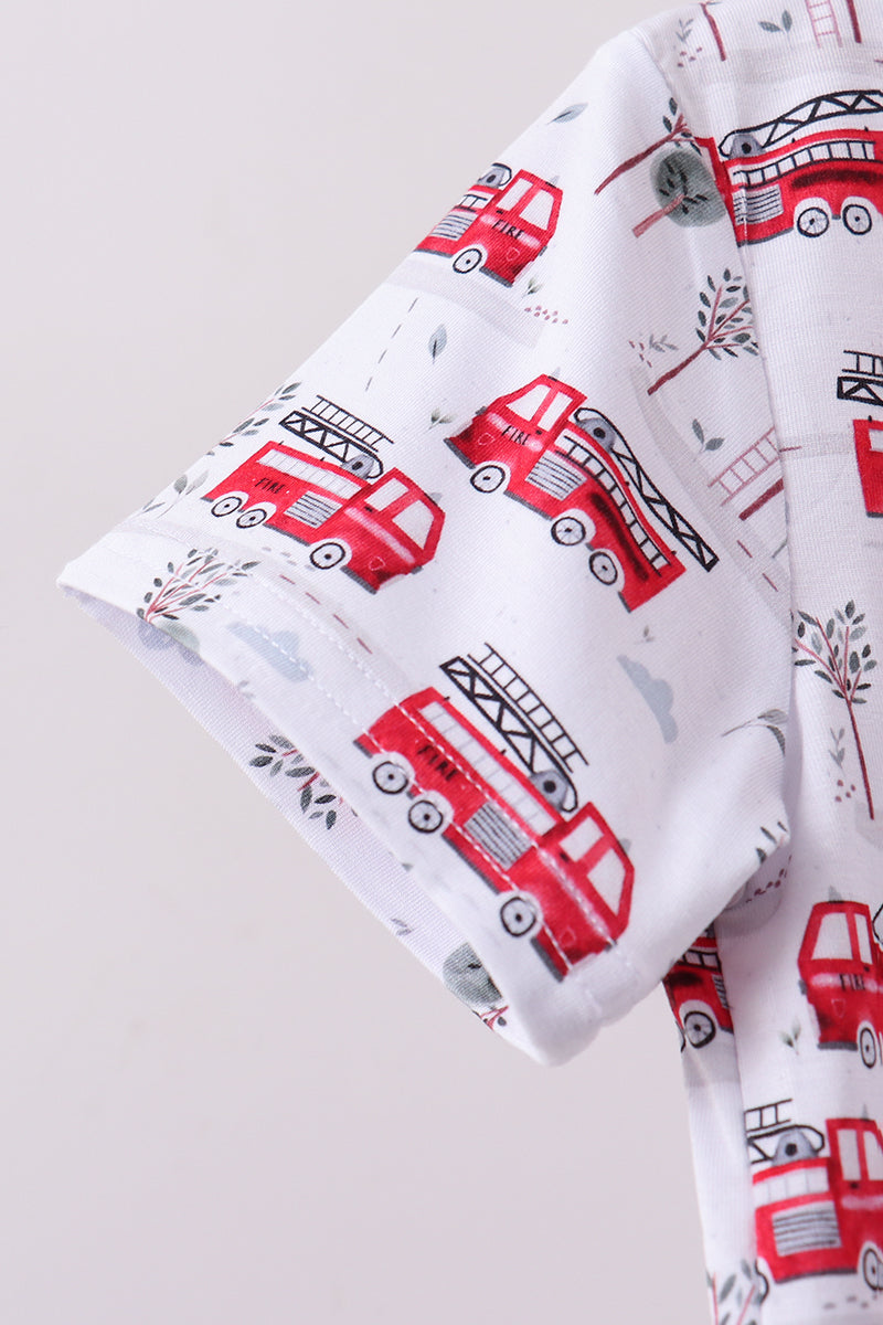 Red fire truck print bamboo pajama set