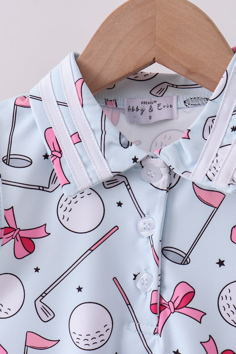 Blue golf bow print 2pc skorts set