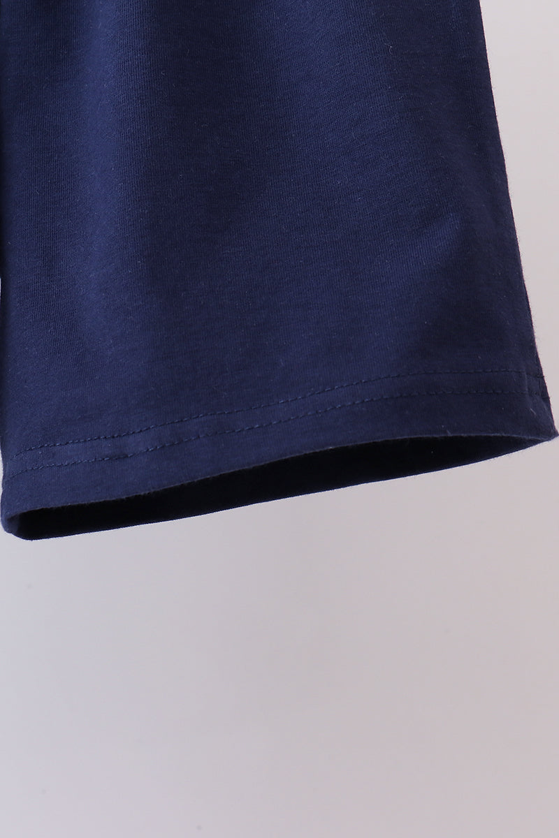 Blue sailboat embroidery shorts set