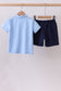 Blue sailboat embroidery shorts set