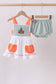 Sage strawberry embroidery ruffle bloomer set