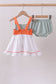 Sage strawberry embroidery ruffle bloomer set