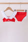 Red star embroidery ruffle 2pc swimsuit